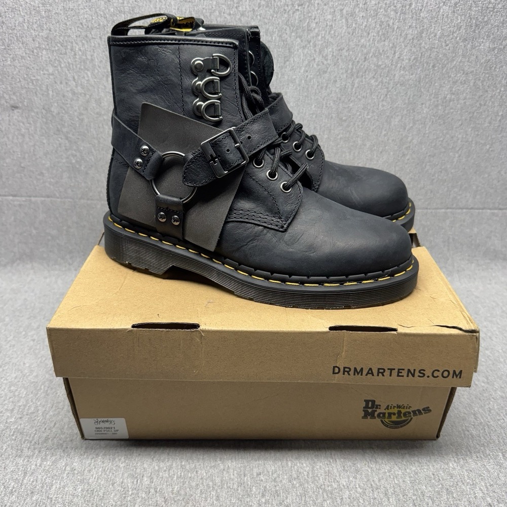 DR martens 1460 hdw Antique Pull Up Harness Black Leather boots unisex 7 M 8 W